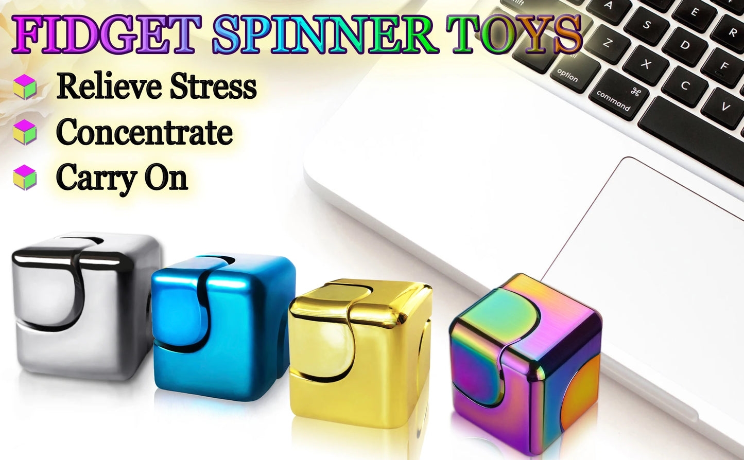 Portable Metal Cube Fidget Spinner – 360° Rotating Stress Relief Toy for Adults & Teens
