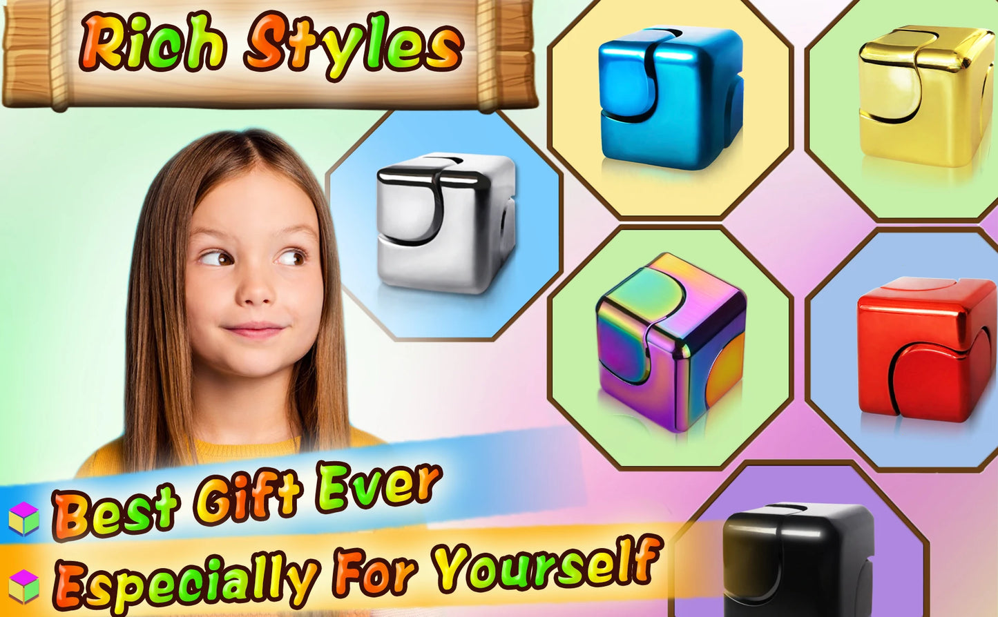 Portable Metal Cube Fidget Spinner – 360° Rotating Stress Relief Toy for Adults & Teens