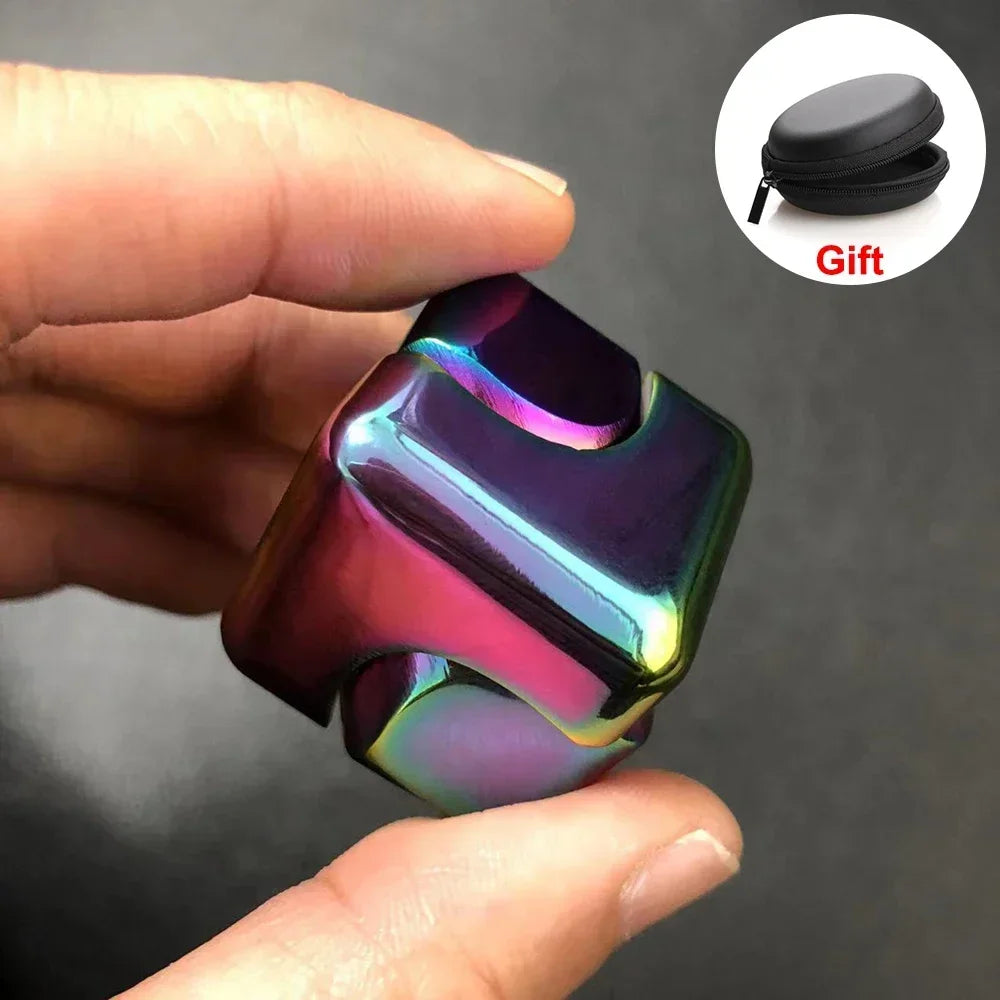 Portable Metal Cube Fidget Spinner – 360° Rotating Stress Relief Toy for Adults & Teens