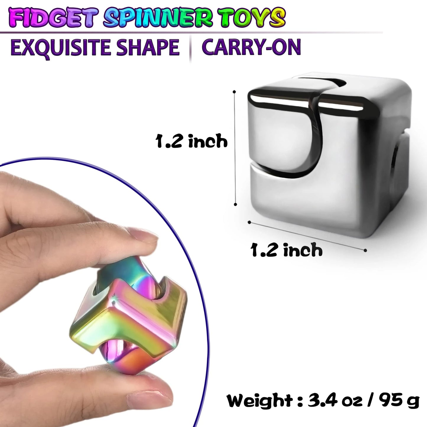 Portable Metal Cube Fidget Spinner – 360° Rotating Stress Relief Toy for Adults & Teens