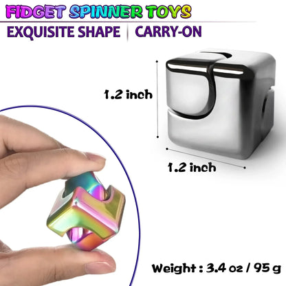 Portable Metal Cube Fidget Spinner – 360° Rotating Stress Relief Toy for Adults & Teens