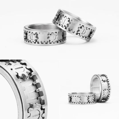 Unisex Stainless Steel Gear Spinner Ring – Punk Rock Fidget Jewelry Inspired by 'Stranger Things