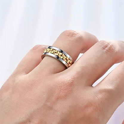Rotating Gear Chain Fidget Ring for Men – Stress Relief Stainless Steel Punk Ring