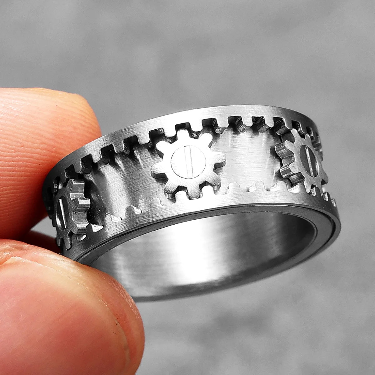 Unisex Stainless Steel Gear Spinner Ring – Punk Rock Fidget Jewelry Inspired by 'Stranger Things