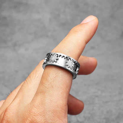 Unisex Stainless Steel Gear Spinner Ring – Punk Rock Fidget Jewelry Inspired by 'Stranger Things