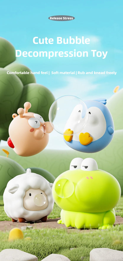 Silicone Bubble-Blowing Animal Toy – Stress Relief Squeeze Keychain & Desktop Decoration