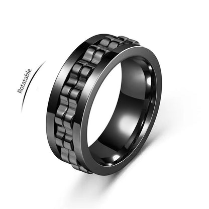 Rotating Gear Chain Fidget Ring for Men – Stress Relief Stainless Steel Punk Ring
