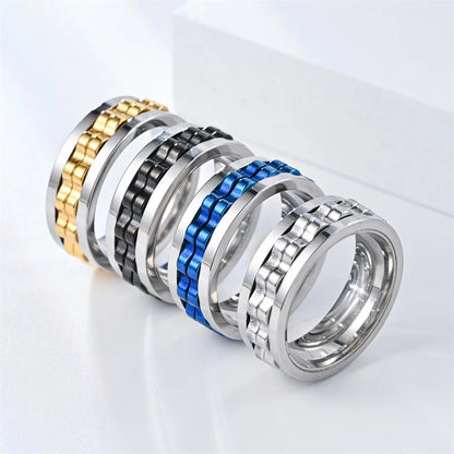Rotating Gear Chain Fidget Ring for Men – Stress Relief Stainless Steel Punk Ring