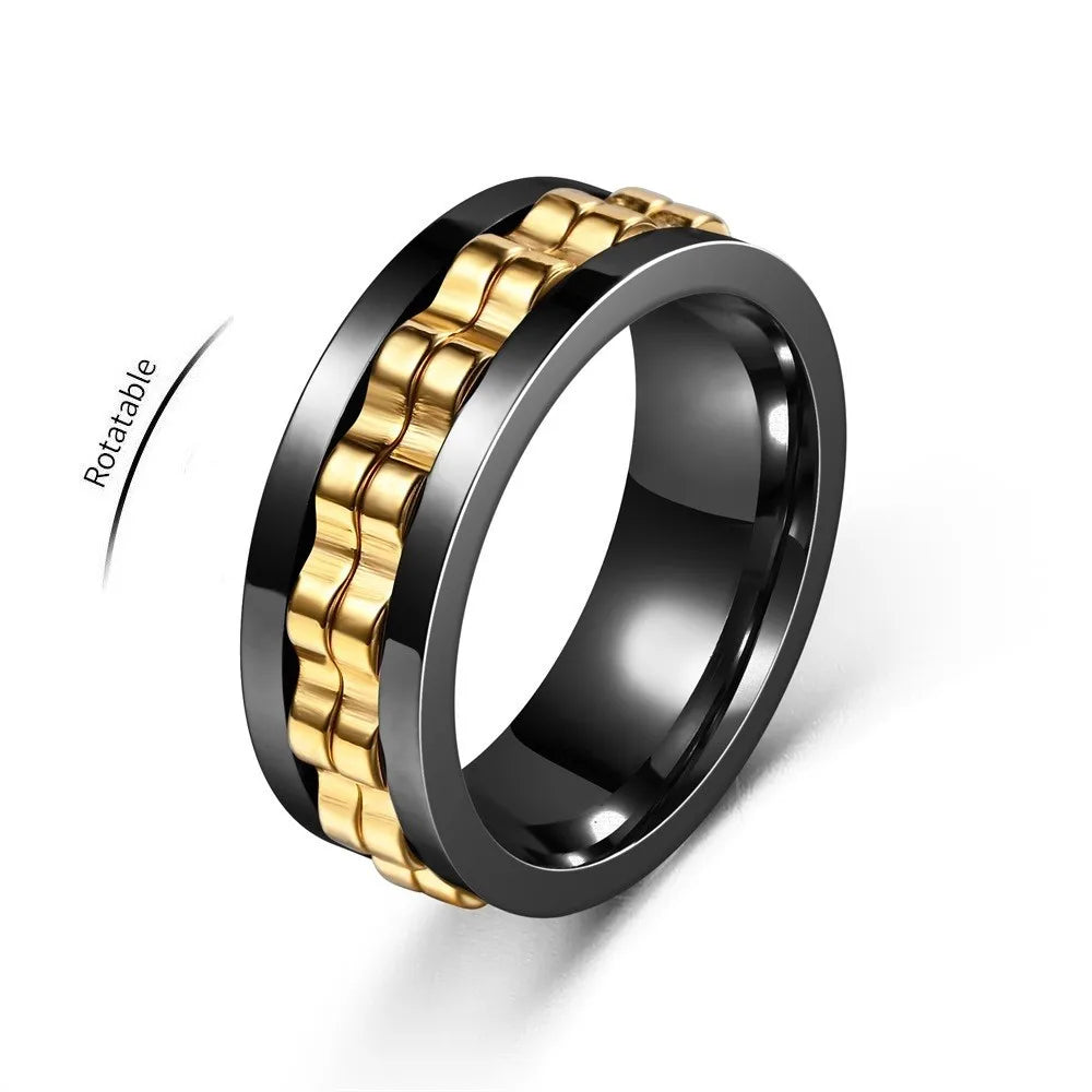 Rotating Gear Chain Fidget Ring for Men – Stress Relief Stainless Steel Punk Ring