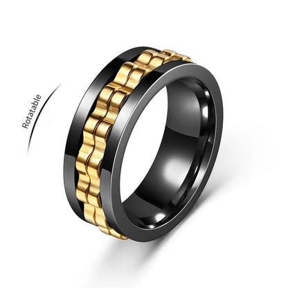 Rotating Gear Chain Fidget Ring for Men – Stress Relief Stainless Steel Punk Ring