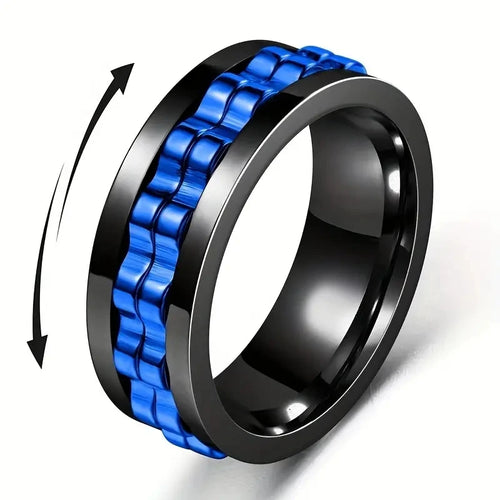 Rotating Gear Chain Fidget Ring for Men – Stress Relief Stainless Steel Punk Ring