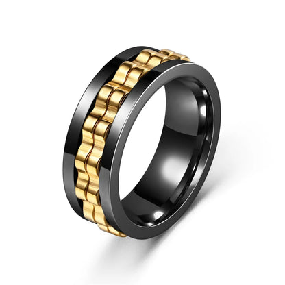 Rotating Gear Chain Fidget Ring for Men – Stress Relief Stainless Steel Punk Ring
