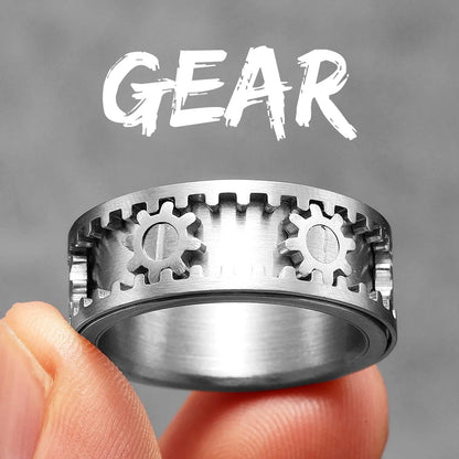 Unisex Stainless Steel Gear Spinner Ring – Punk Rock Fidget Jewelry Inspired by 'Stranger Things