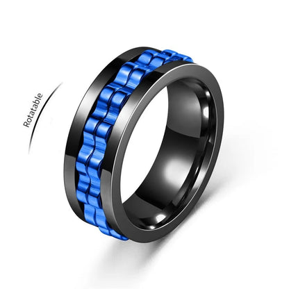 Rotating Gear Chain Fidget Ring for Men – Stress Relief Stainless Steel Punk Ring