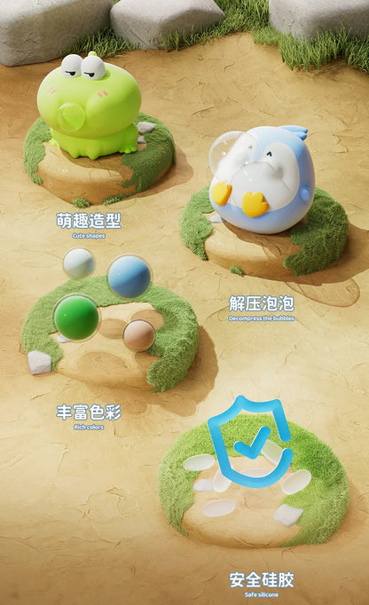 Silicone Bubble-Blowing Animal Toy – Stress Relief Squeeze Keychain & Desktop Decoration