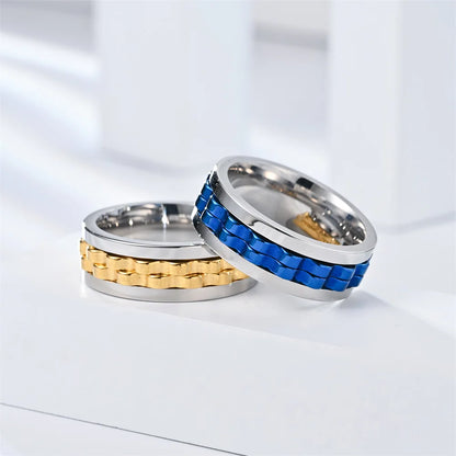 Rotating Gear Chain Fidget Ring for Men – Stress Relief Stainless Steel Punk Ring