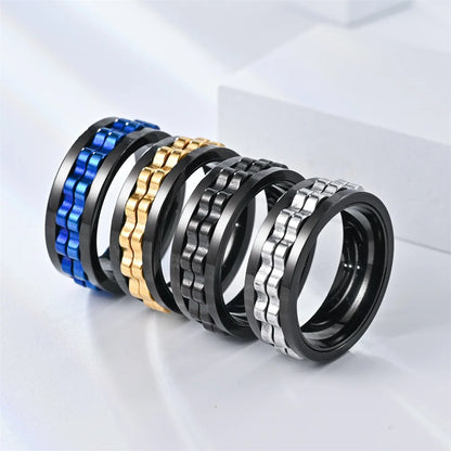 Rotating Gear Chain Fidget Ring for Men – Stress Relief Stainless Steel Punk Ring