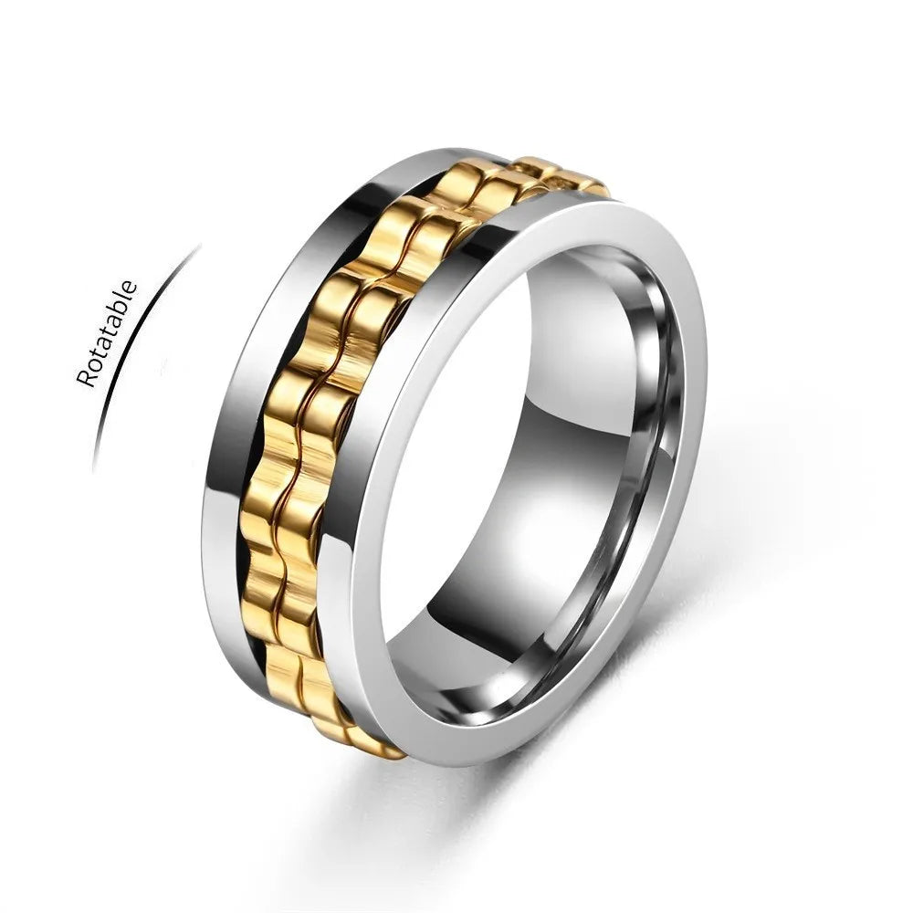 Rotating Gear Chain Fidget Ring for Men – Stress Relief Stainless Steel Punk Ring