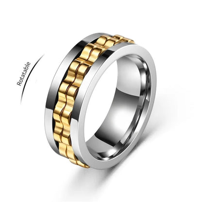 Rotating Gear Chain Fidget Ring for Men – Stress Relief Stainless Steel Punk Ring
