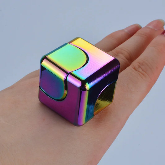 Portable Metal Cube Fidget Spinner – 360° Rotating Stress Relief Toy for Adults & Teens