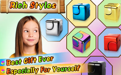 Portable Metal Cube Fidget Spinner – 360° Rotating Stress Relief Toy for Adults & Teens