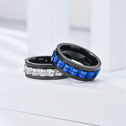 Rotating Gear Chain Fidget Ring for Men – Stress Relief Stainless Steel Punk Ring
