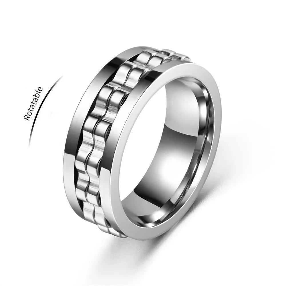 Rotating Gear Chain Fidget Ring for Men – Stress Relief Stainless Steel Punk Ring