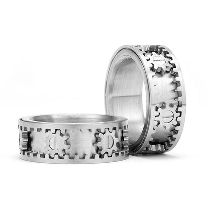 Unisex Stainless Steel Gear Spinner Ring – Punk Rock Fidget Jewelry Inspired by 'Stranger Things