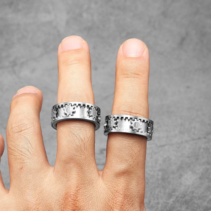 Unisex Stainless Steel Gear Spinner Ring – Punk Rock Fidget Jewelry Inspired by 'Stranger Things