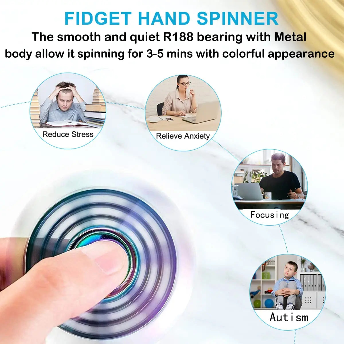 Premium Stainless Steel Fidget Spinner – Long Spin Time, High-Speed Precision for Stress & Anxiety Relief