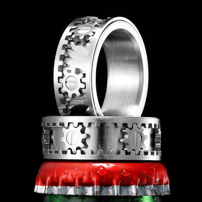 Unisex Stainless Steel Gear Spinner Ring – Punk Rock Fidget Jewelry Inspired by 'Stranger Things