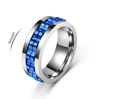 Rotating Gear Chain Fidget Ring for Men – Stress Relief Stainless Steel Punk Ring