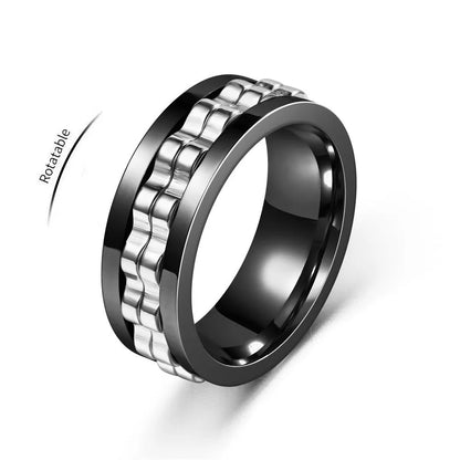 Rotating Gear Chain Fidget Ring for Men – Stress Relief Stainless Steel Punk Ring