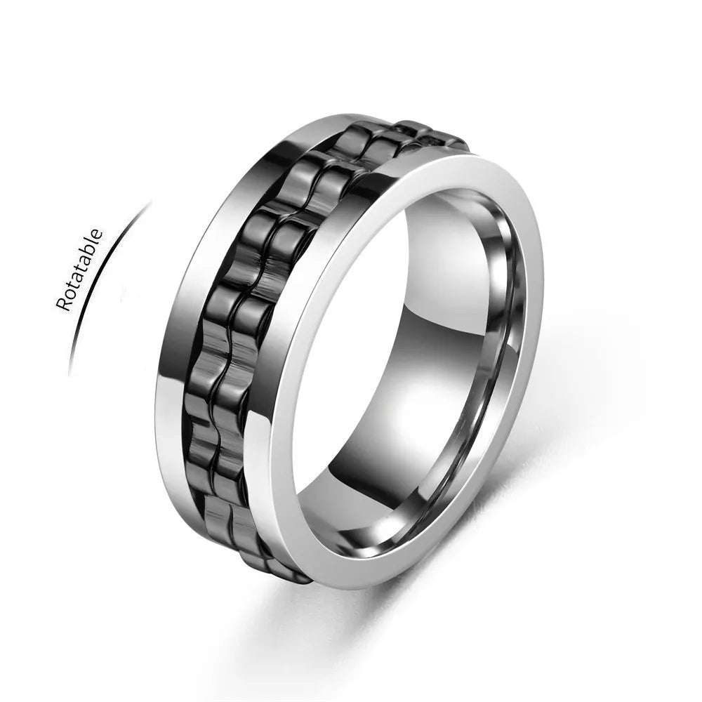 Rotating Gear Chain Fidget Ring for Men – Stress Relief Stainless Steel Punk Ring