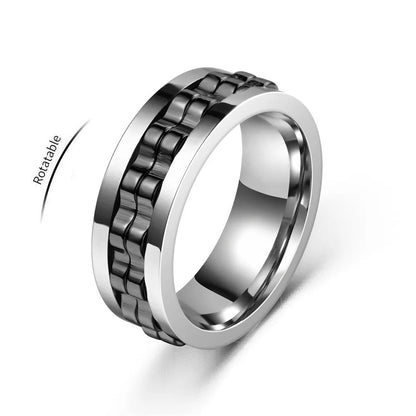 Rotating Gear Chain Fidget Ring for Men – Stress Relief Stainless Steel Punk Ring