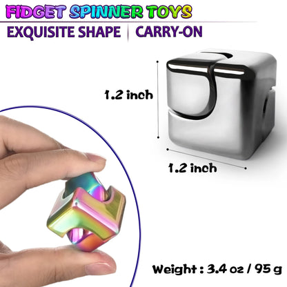 Portable Metal Cube Fidget Spinner – 360° Rotating Stress Relief Toy for Adults & Teens