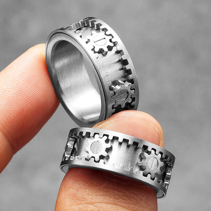 Unisex Stainless Steel Gear Spinner Ring – Punk Rock Fidget Jewelry Inspired by 'Stranger Things