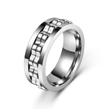 Rotating Gear Chain Fidget Ring for Men – Stress Relief Stainless Steel Punk Ring